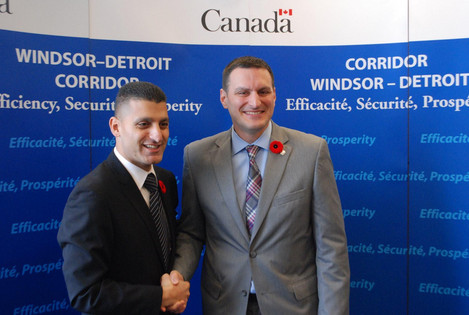 media event November 10 2014 MP Jeff Watson Mayor of Windsor Eddie Francis