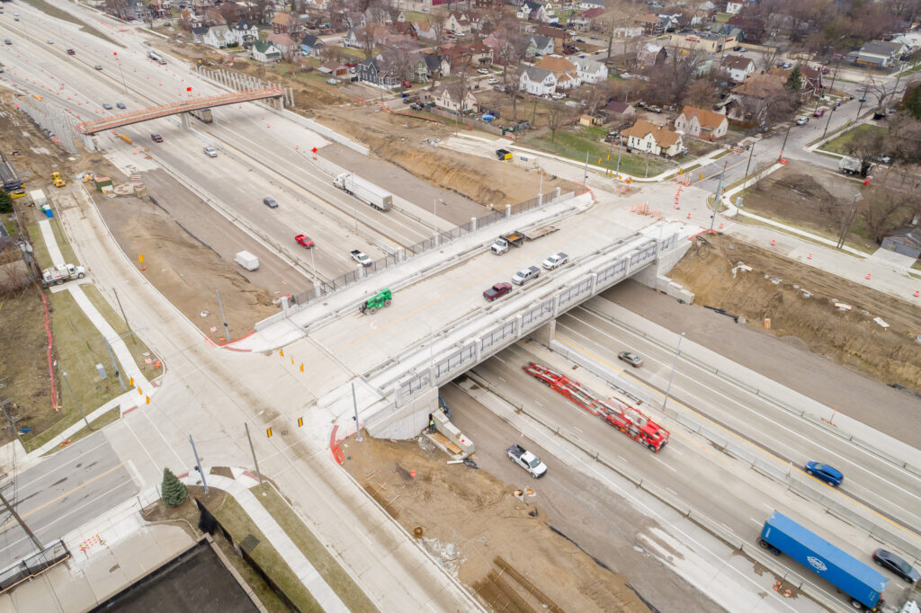 over bridge construction progress with traffic