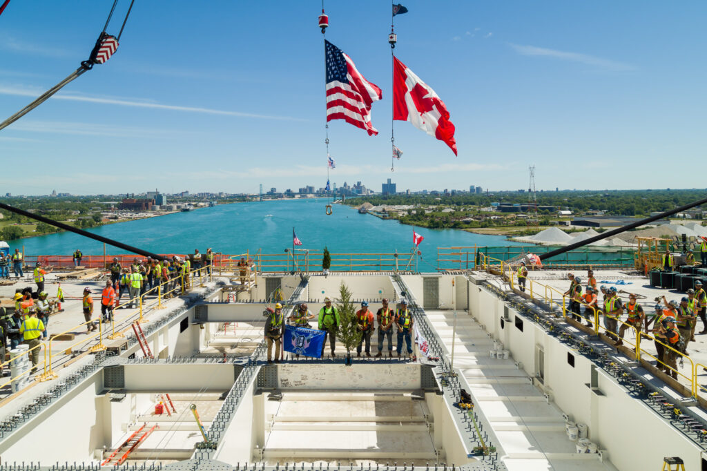 Bridge Site Progress - Canada & US Flag