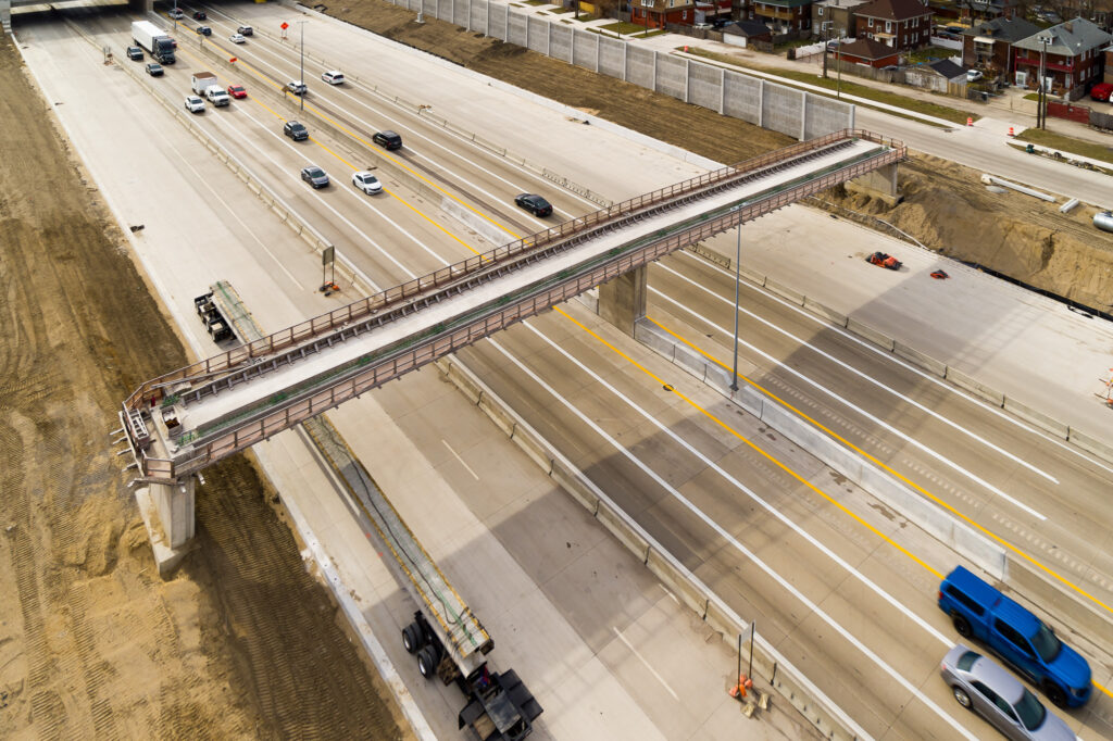 over bridge construction progress with traffic