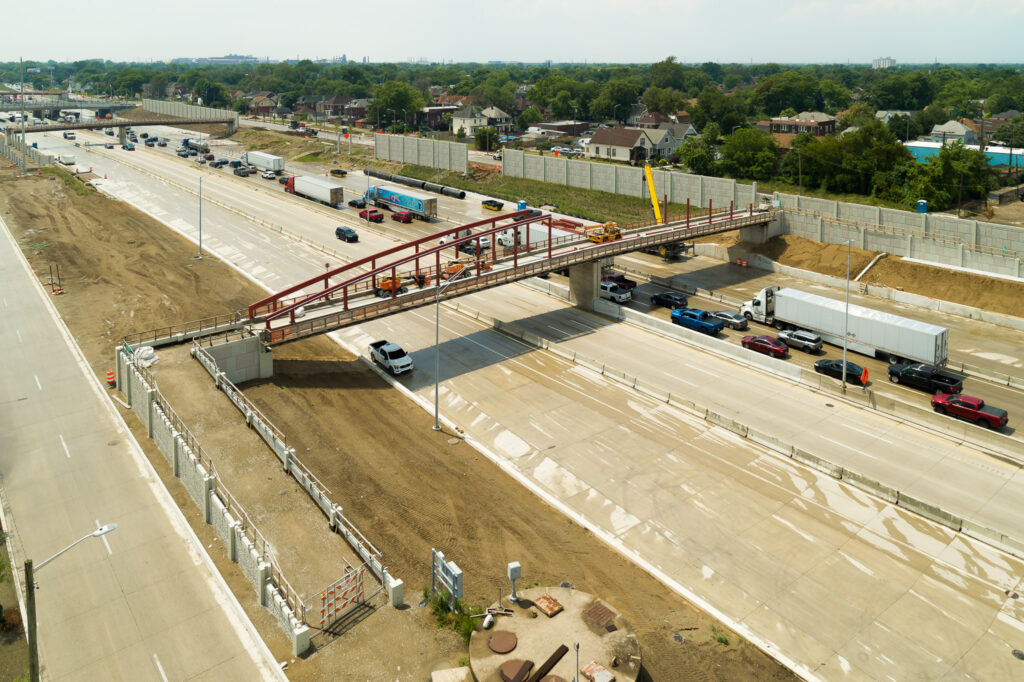 over bridge construction progress with traffic
