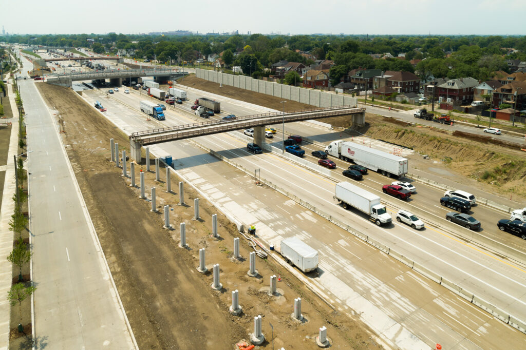 over bridge construction progress with traffic