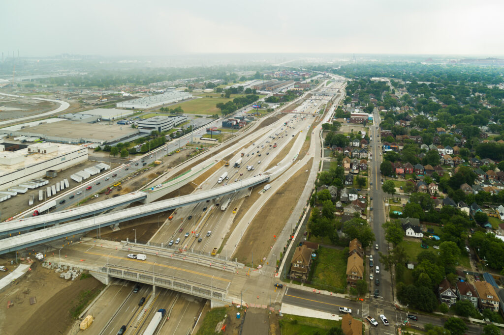 over bridge construction progress with traffic