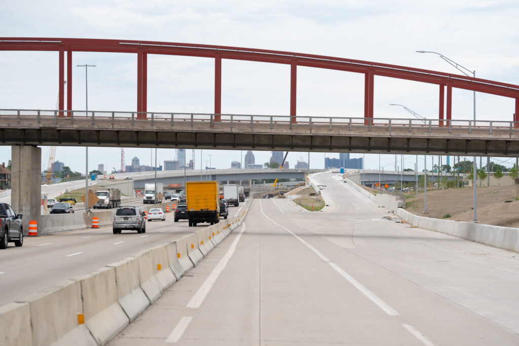 over bridge construction progress with traffic