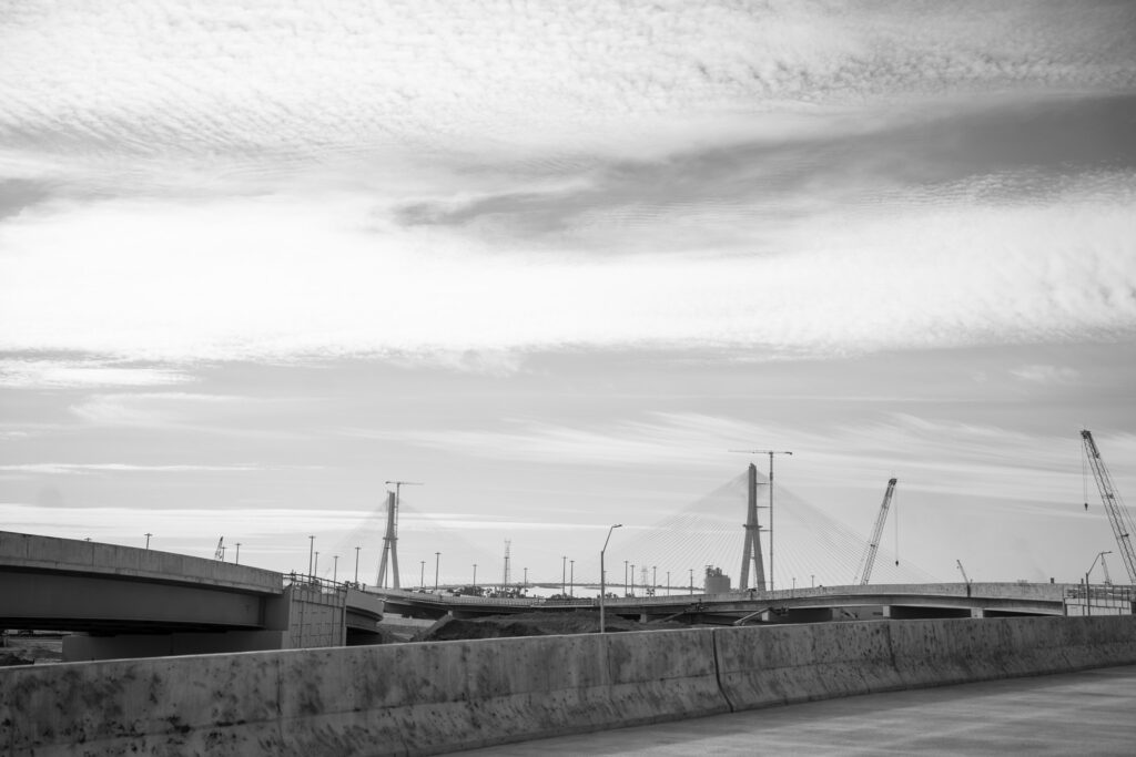 Michigan Interchange Progress Photo in black and white