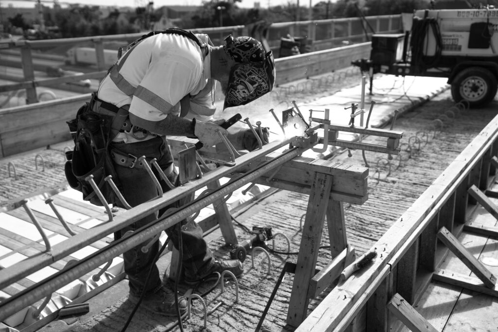 construction worker in black and white