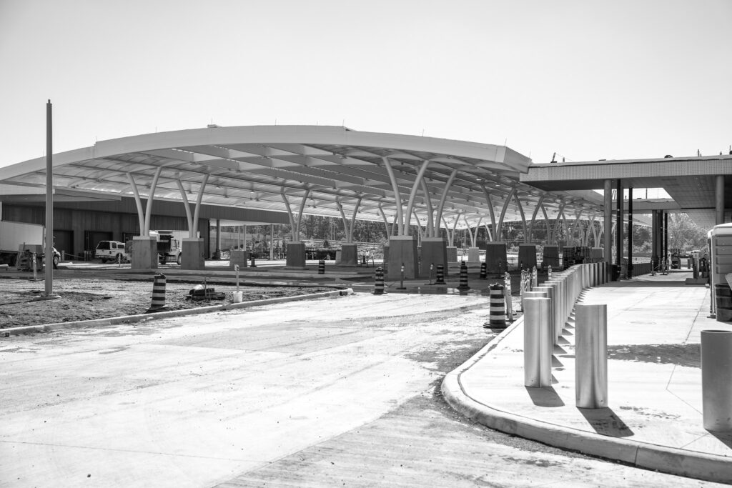 car port construction in black and white