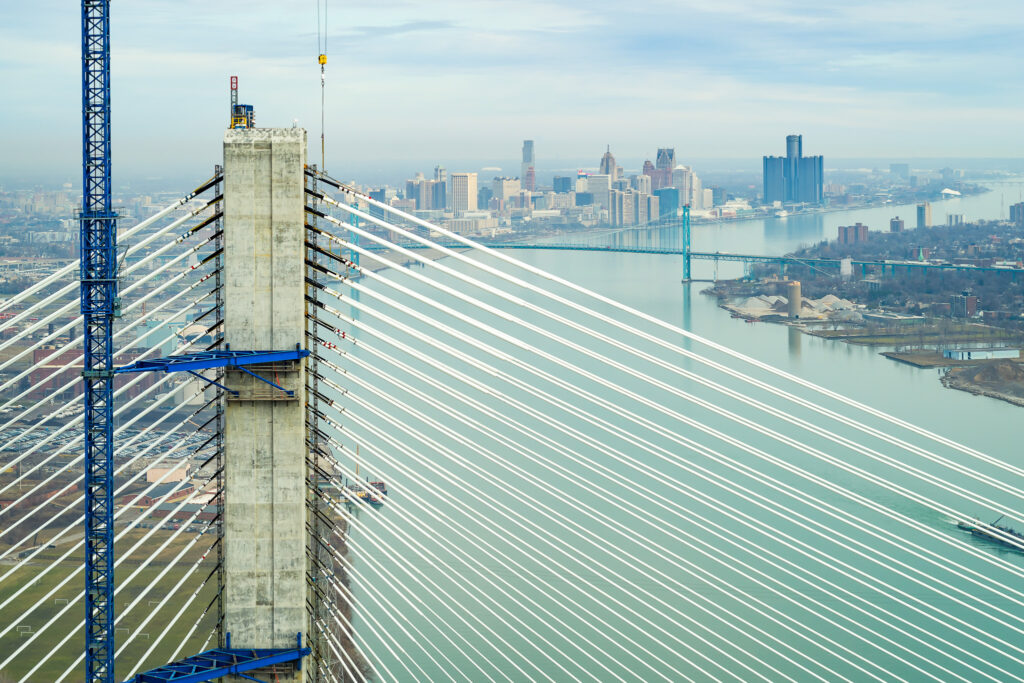 mast with detroit in the background