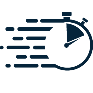 Stopwatch icon with motion lines indicating fast processing supported by advanced technology.