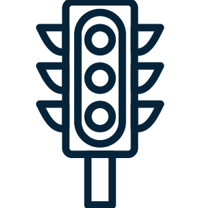 Traffic light icon representing real time, accurate traffic data.