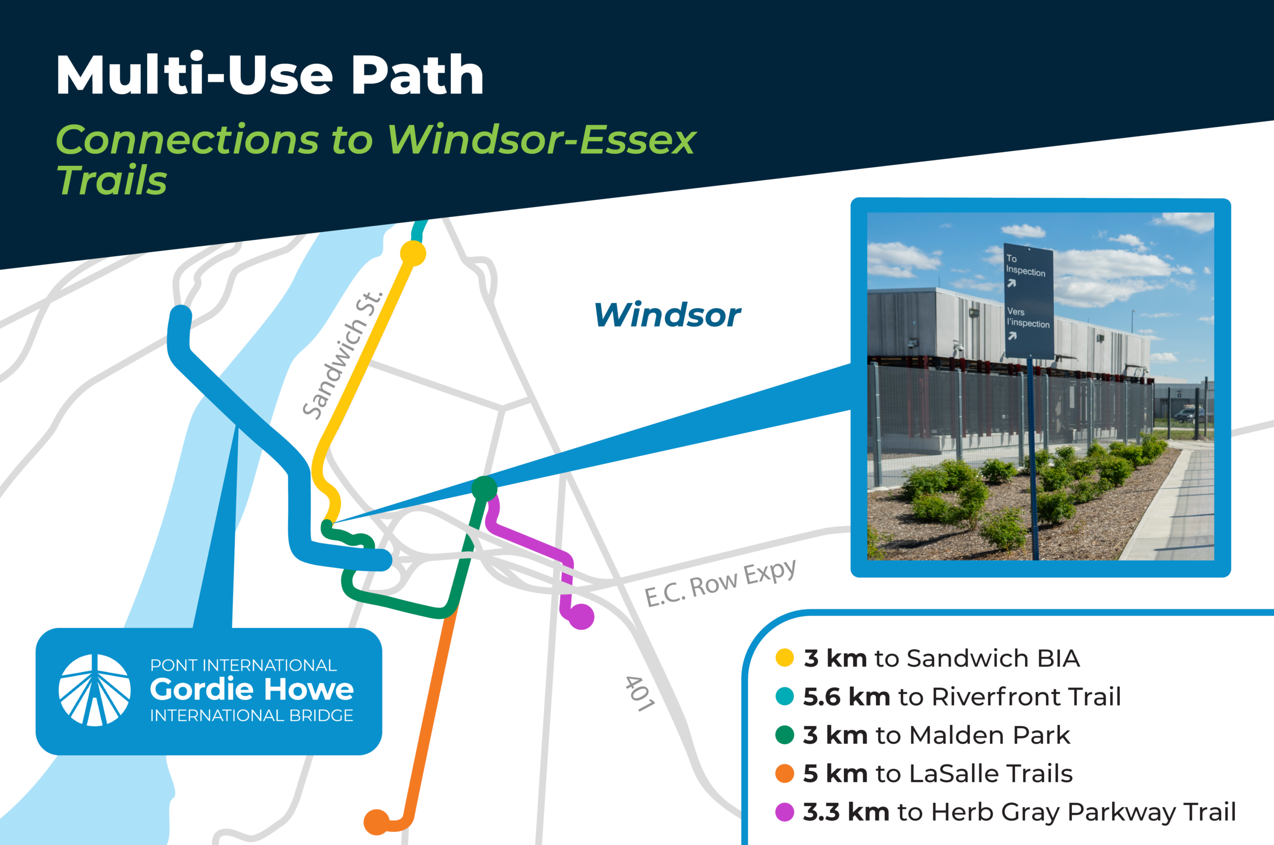 Map showing connections to Windsor-Essex Trails