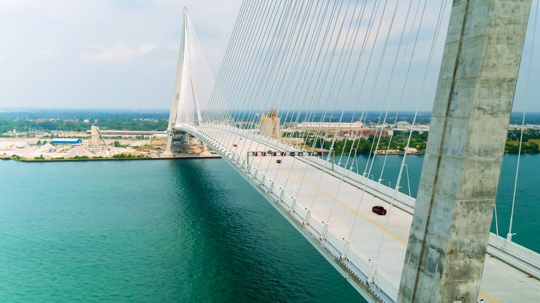 The first vehicle to cross the Gordie Howe International Bridge.